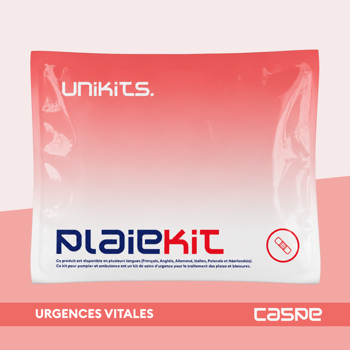 Kit de soins d'urgences pour plaies et blessures UNIKITS™, contenant des outils et fournitures médicales essentiels.